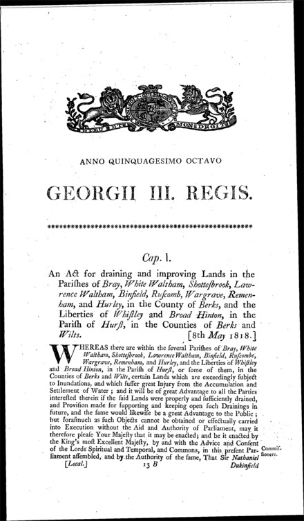 Berkshire and Wiltshire Drainage Act 1818