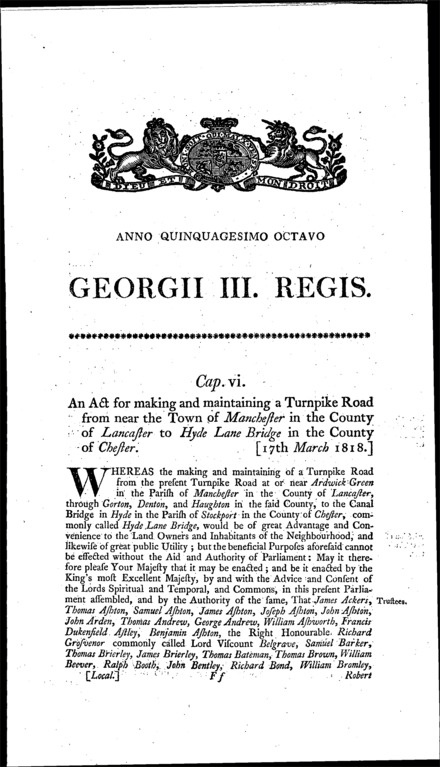 Manchester and Hyde Turnpike Road Act 1818