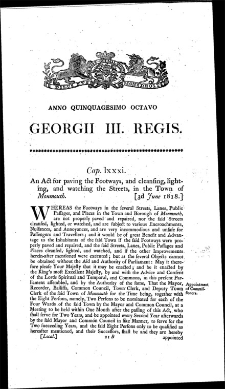 Monmouth Improvement Act 1818