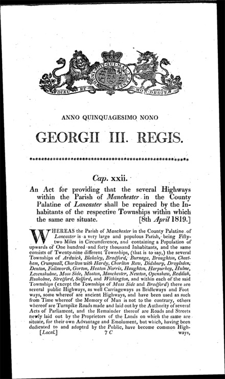 Manchester Highways Act 1819