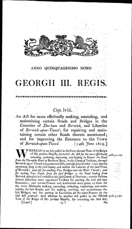 Durham and Berwick Roads and Bridges Act 1819