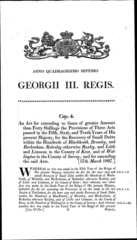 Blackheath, &c. Court of Requests Act 1807