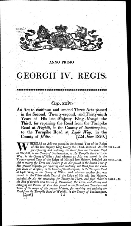 Weyhill and Lydeway Road Act 1820