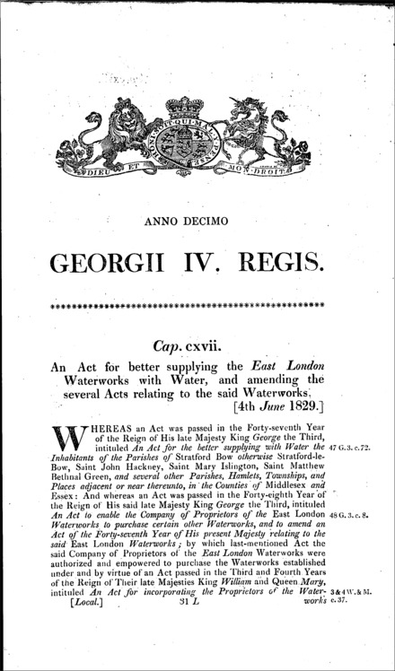 East London Waterworks Act 1829