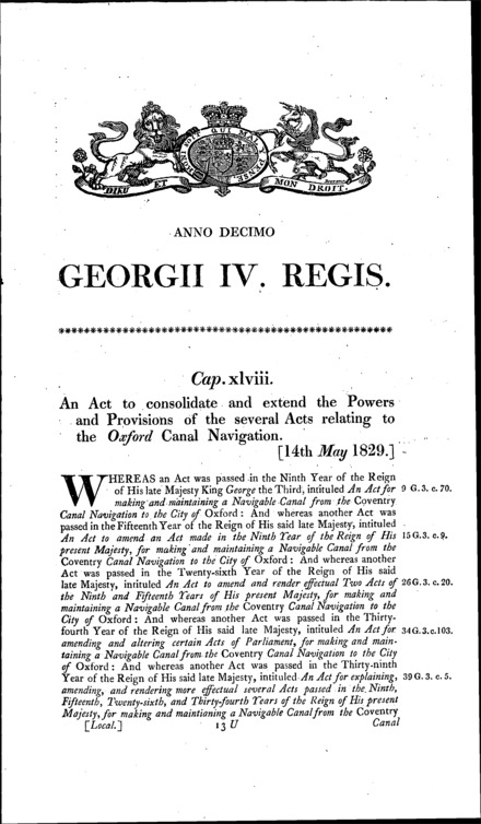 Oxford Canal Navigation Act 1829