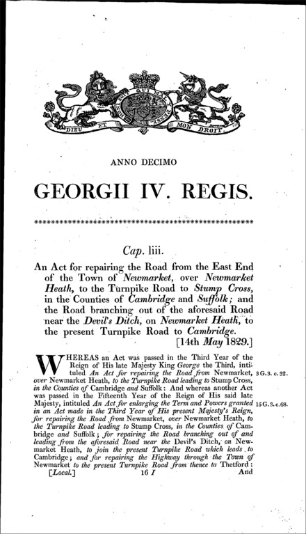 Newmarket Heath Road Act 1829
