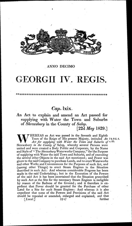 Shrewsbury Water Act 1829