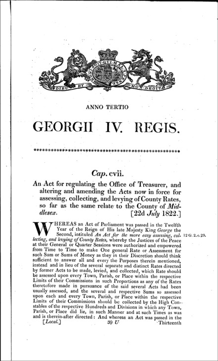 Middlesex County Rates Act 1822