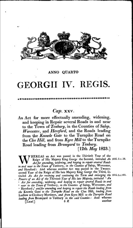 Tenbury and Hereford Roads Act 1823