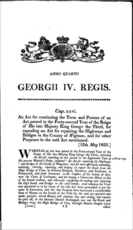 Highways and Bridges in Wigtownshire Act 1823