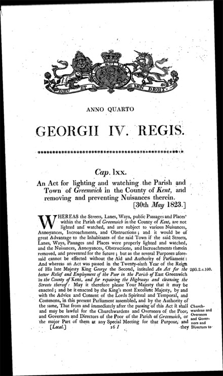Greenwich Improvement Act 1823