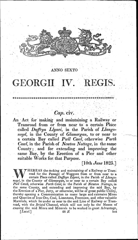 Duffryn Llynvi and Porthcawl Railway Act 1825