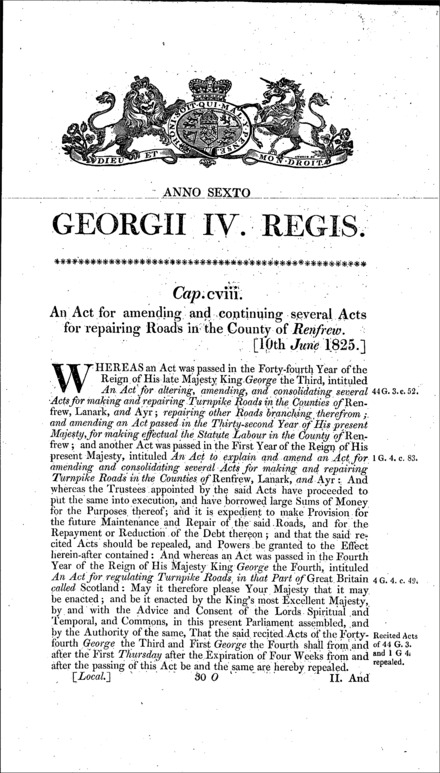 Renfrew Roads Act 1825