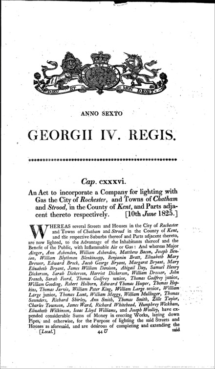 Rochester, Chatham and Strood Gas Light Company Act 1825