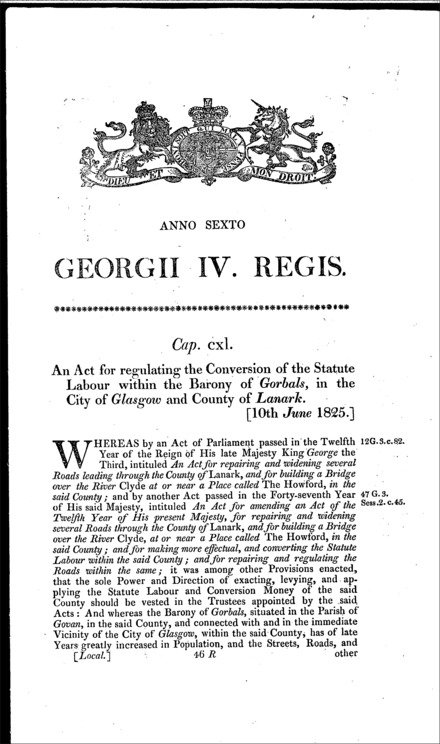 Gorbals Statute Labour Conversion Act 1825