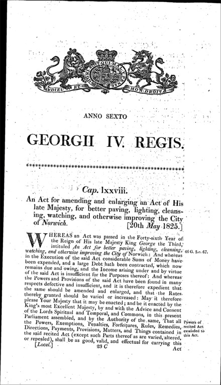 Norwich Improvement Act 1825