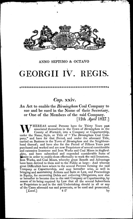 Birmingham Coal Company Act 1827