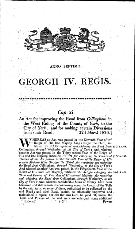 Road from Collingham to York Act 1826