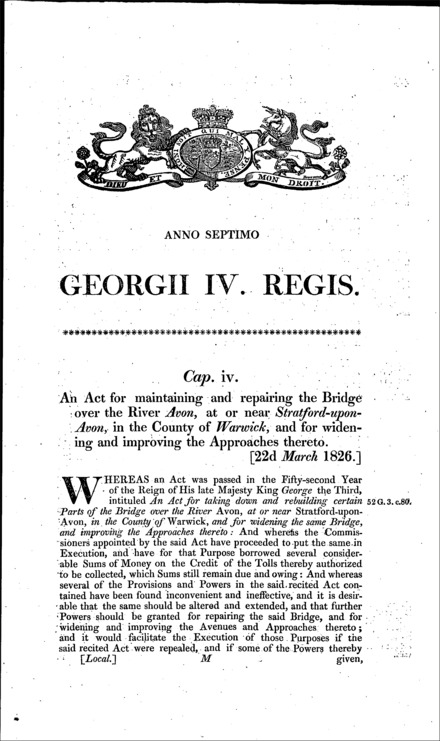Stratford-upon-Avon Bridge Act 1826