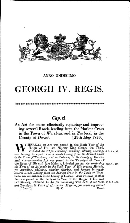 Wareham and Purbeck Roads Act 1830