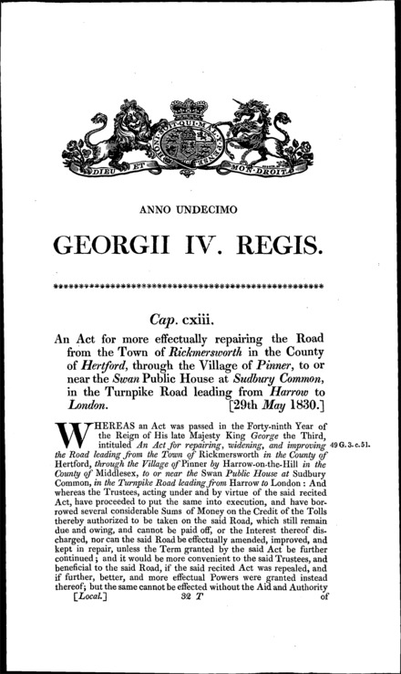 Rickmansworth and Pinner Road Act 1830
