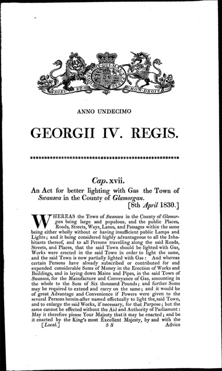 Swansea Gas Act 1830