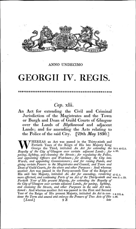 Glasgow Magistrates and Police Act 1830