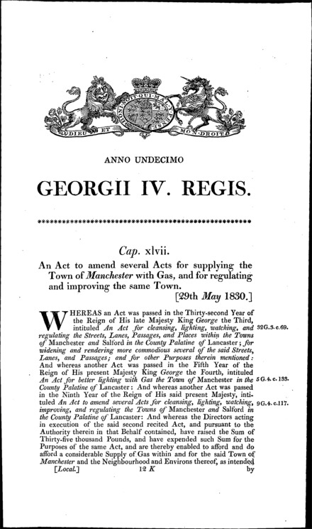 Manchester Gas and Improvement Act 1830