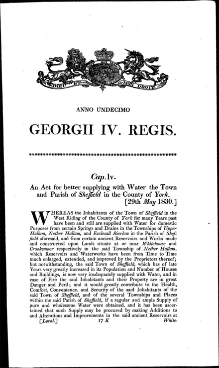 Sheffield Water Act 1830