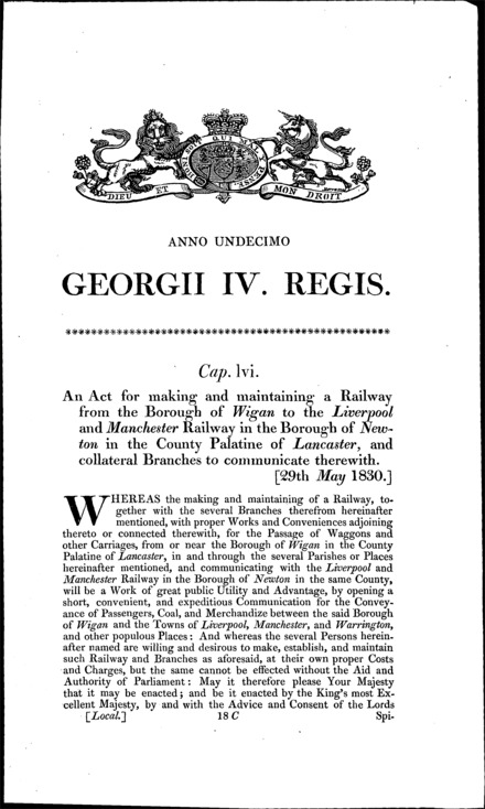 Wigan Branch Railway Act 1830