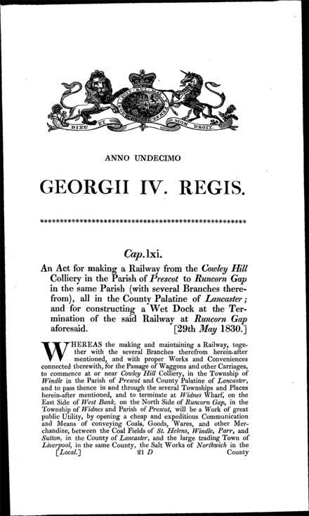 St. Helens and Runcorn Gap Railway Act 1830