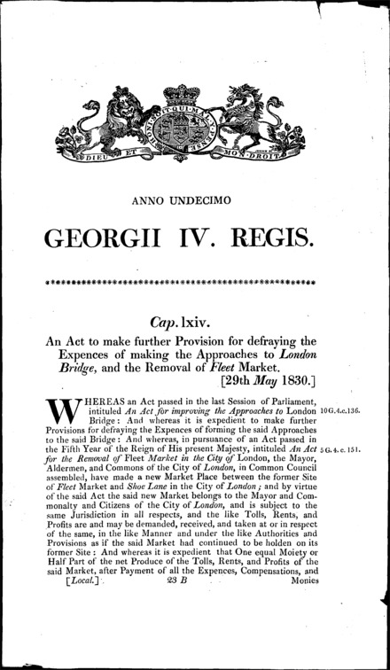 London Bridge Approaches and Fleet Market Removal Act 1830