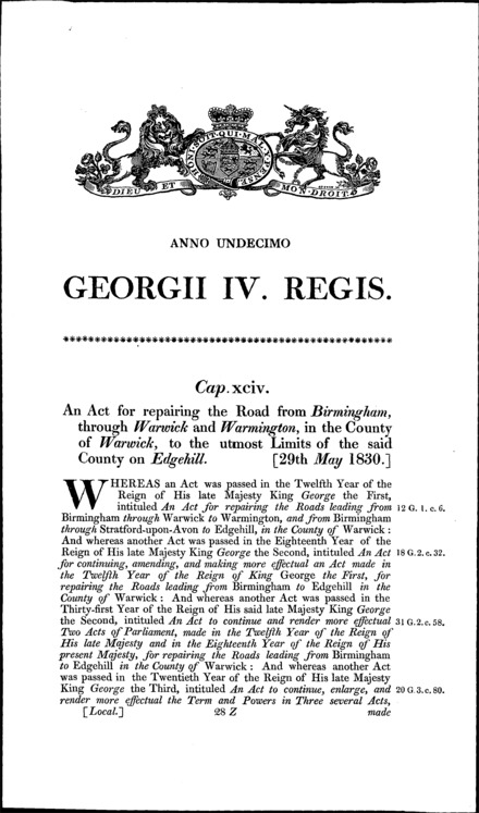 Birmingham and Edgehill Road Act 1830