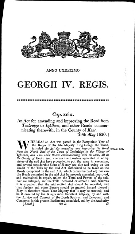 Tonbridge and Igtham Road Act 1830