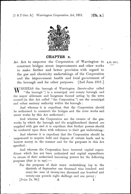 Warrington Corporation Act 1911