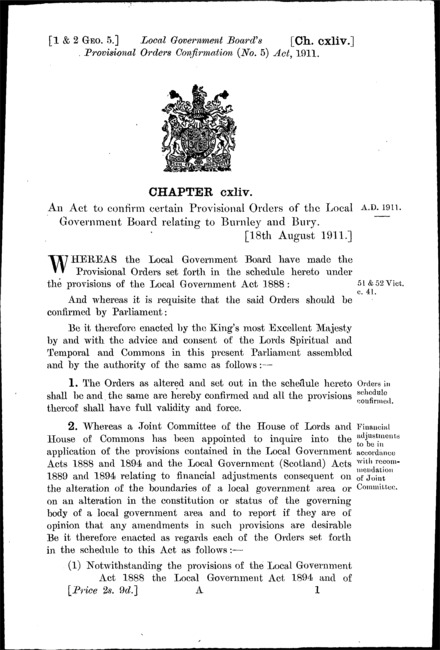 Local Government Board's Provisional Orders Confirmation (No. 5) Act 1911