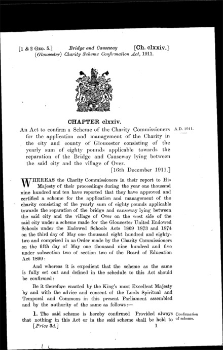 Bridge and Causewway (Gloucester) Charity Scheme Confirmation Act 1911