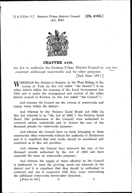 Swinton Urban District Council Act 1911