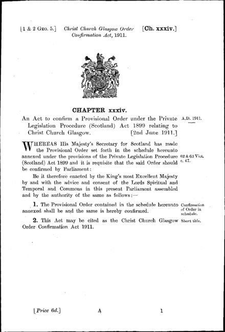 Christ Church Glasgow Order Confirmation Act 1911