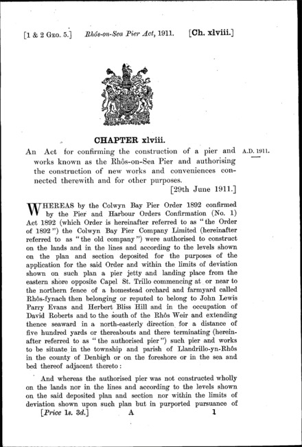 RhÃ´s-on-Sea Pier Act 1911