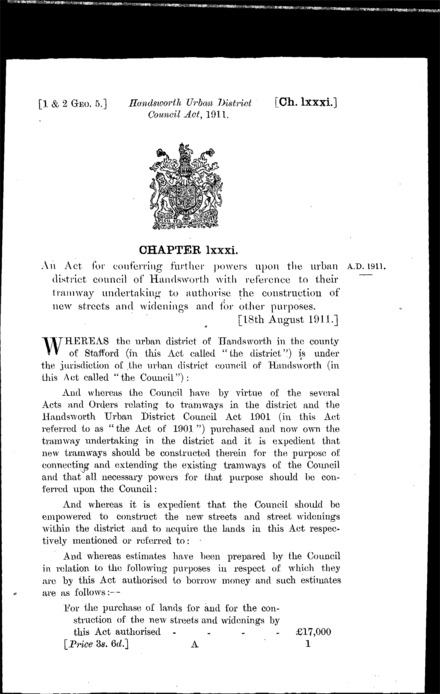 Handsworth Urban District Council Act 1911