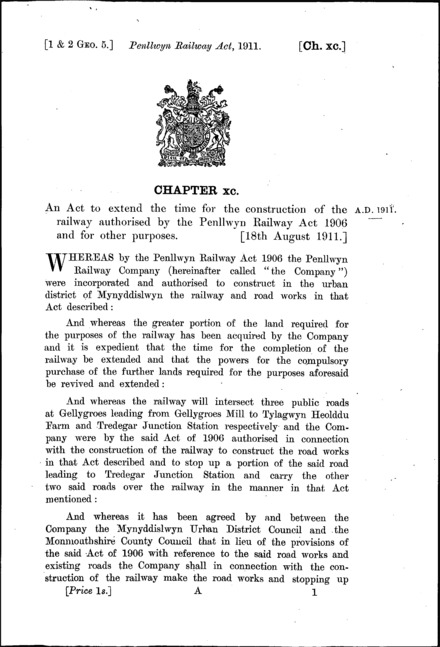 Penllwyn Railway Act 1911