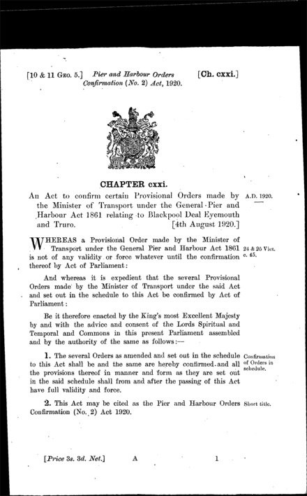 Pier and Harbour Orders Confirmation (No. 2) Act 1920