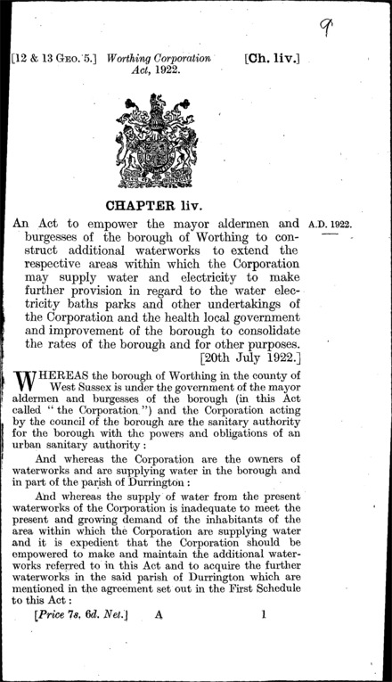 Worthing Corporation Act 1922