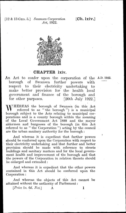 Swansea Corporation Act 1922