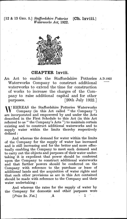 Staffordshire Potteries Waterworks Act 1922