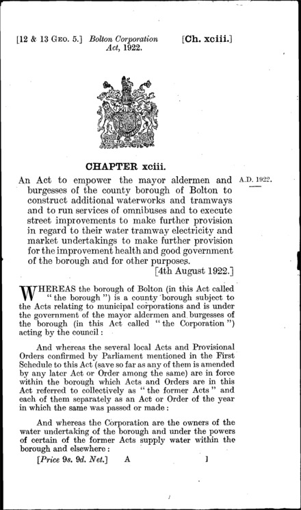 Bolton Corporation Act 1922