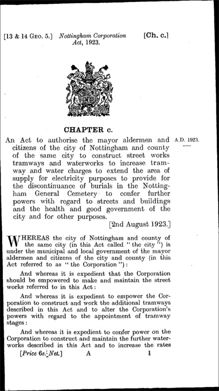 Nottingham Corporation Act 1923