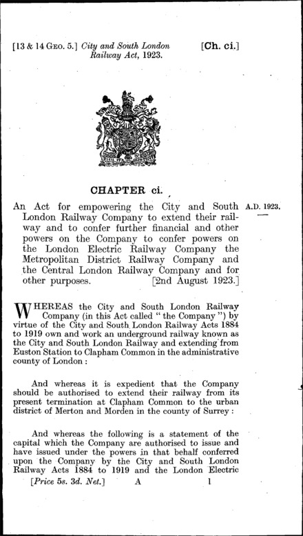 City and South London Railway Act 1923
