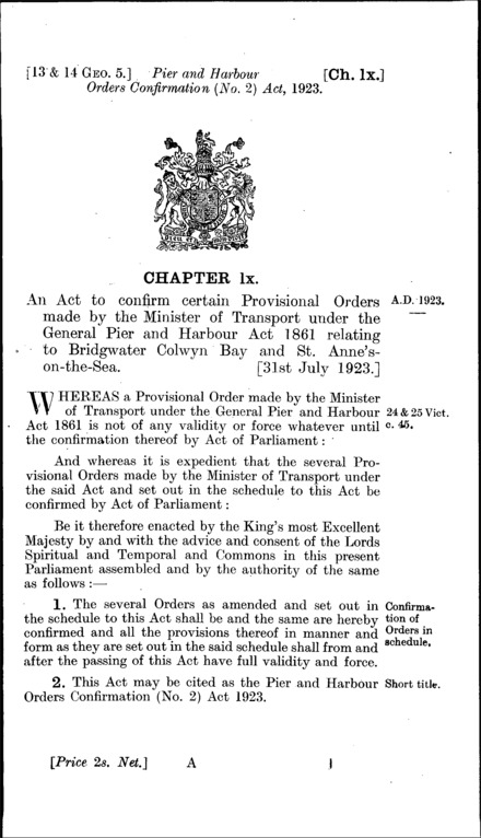Pier and Harbour Orders Confirmation (No. 2) Act 1923